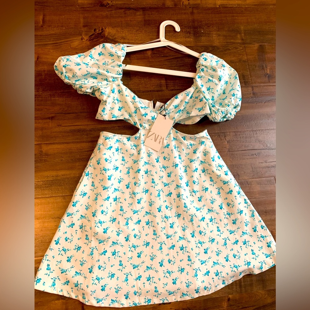 Brand New Zara Puff Sleeve with Cut Out Mini Dress